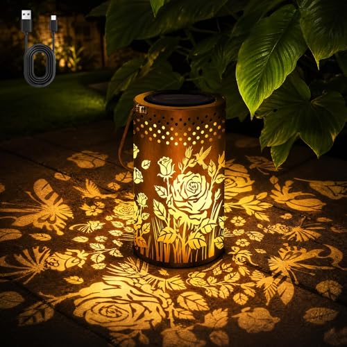 PHILORN Butterfly USB-C Solar Lanterns Outdoor Waterproof Rose Garden Decor