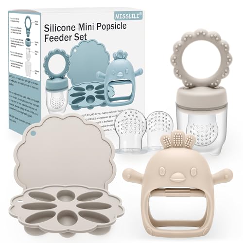 Image of Baby Silicone Fruit Food Feeder Pacifier & Breastmilk Popsicle Freezer Molds,BPA Free Food Storage Containers Frozen Ice Tray for Babies Feeding Safely, Infant Fruit Teething Toy (Beige)