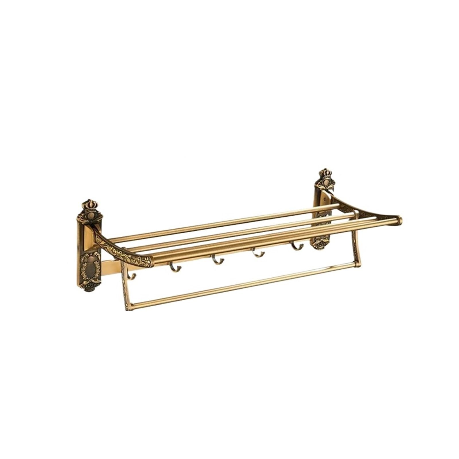 1pc Aluminum Foldable Antique Brass Bath Towel Rack Active Bathroom Holder Double Shelf With Hooks Accessories