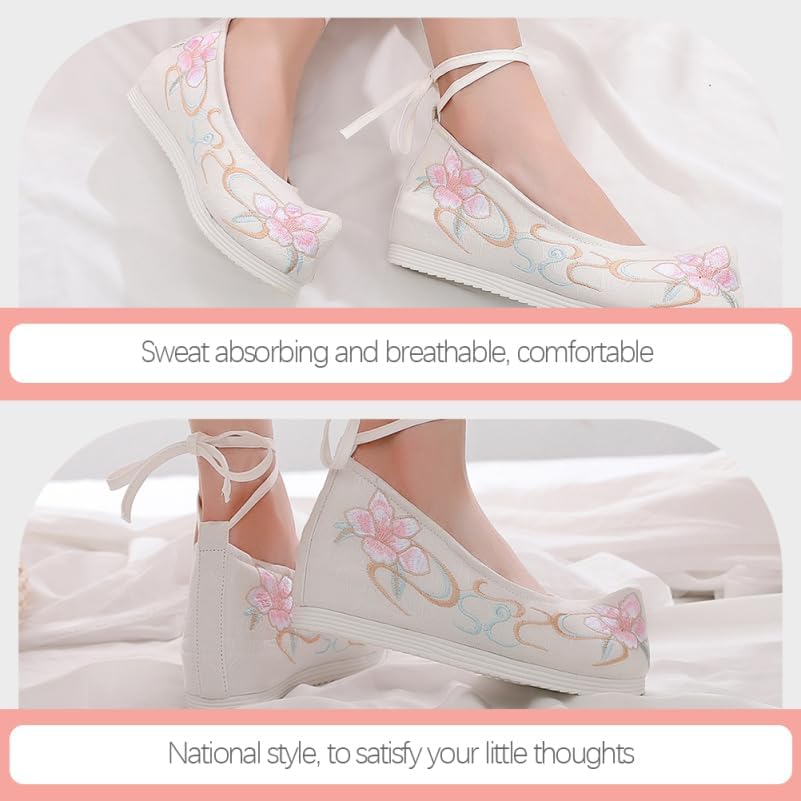 Holibanna Hanfu Shoes for Women Embroidered Canvas Flats Chinese Style Breathable Non-Slip Comfortable Performance Footwear 9.44X3.30X1.96In