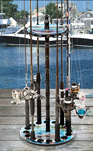 Zoogamo Wooden Fishing Rod Rack - 16 Rod Capacity for Any Freshwater/Saltwater Reel Combo with Dual Clips