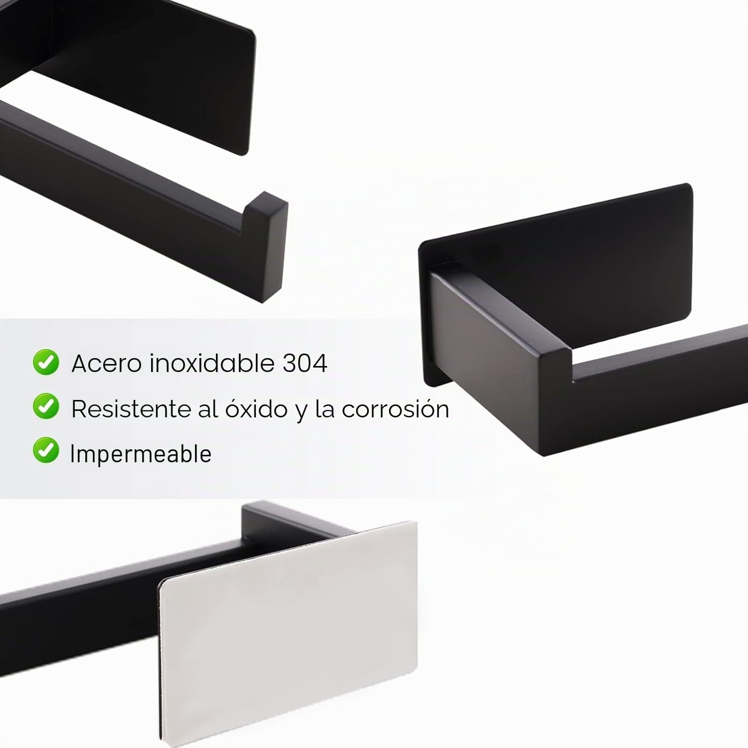 Aikzik Soporte para papel higiénico, portarrollos de papel higiénico sin taladrar, soporte para papel higiénico negro y 2 ganchos adhesivos, soporte para rollos de papel higiénico de acero inoxidable