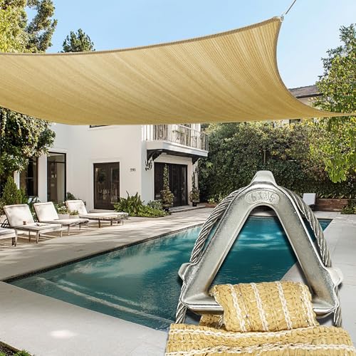 Amgo Heavy Duty 20' x 20' Beige Square Sun Shade Sail, Commercial Grade UPF50 Canopy, Reinforced Corners & Edges, 260 GSM Fabric Heavy Duty -3 Years Warranty (We Make Custom Size)