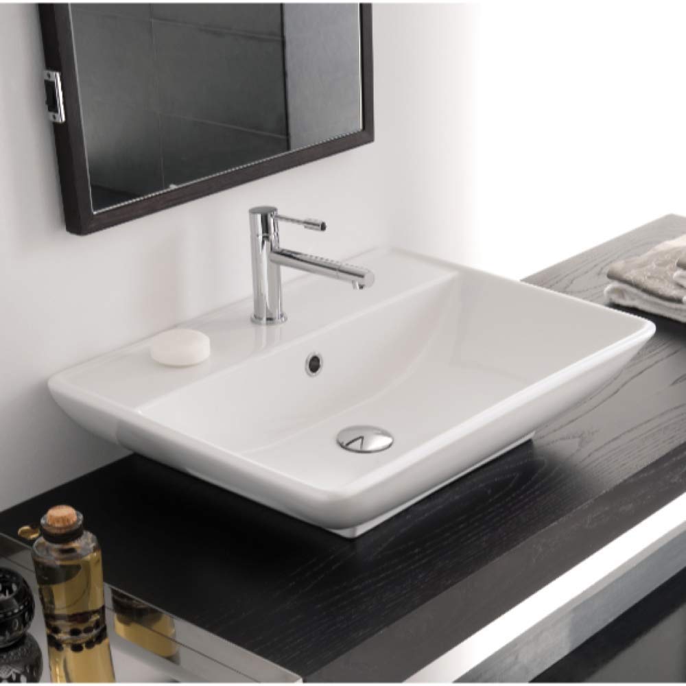 Scarabeo 8046/R-One Hole Kyles Rectangular Ceramic Wall Mounted/Vessel Sink, White
