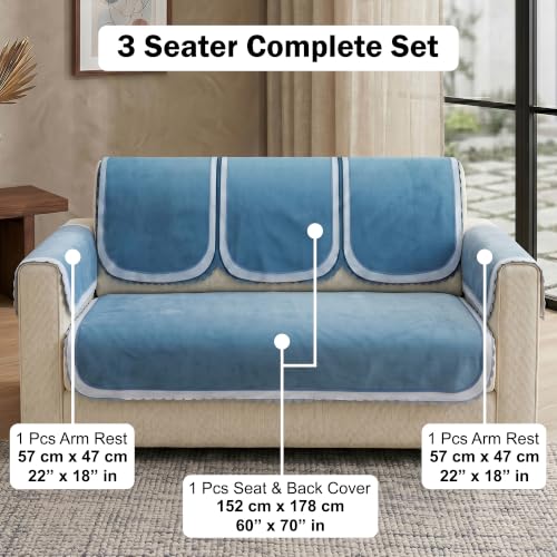 Image of Story@Home Sofa Set 5 Seater Cover Full | Sofa Covers 3 Seater and 2 Seater - 3+2 Sofa Cover Configuration | Sofa Mat with Sofa Back Covers and ArmRest Covers - Shades of Blue