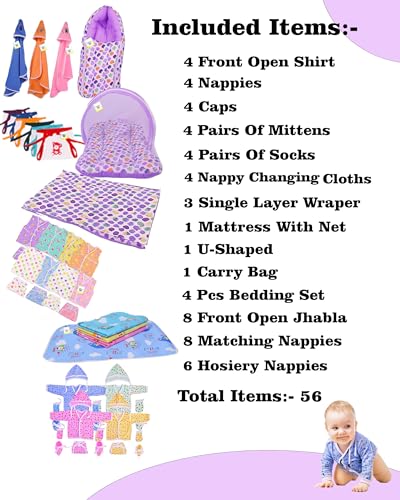 Image of Toddylon 56 in 1 New Born Baby Products All | Gift Packs | Maternity Kit | Baby Clothes | Baby Bedding Set | Essentials Items | Baby Shower | Combo Pack | Infants (Multicolor, 0-6 Months)