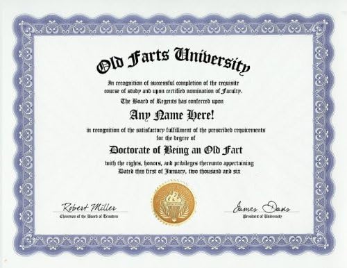 Grado de pedo antiguo Certificado de doctorado de diploma de mordaza personalizado (regalo de broma personalizado divertido - artículo novedoso)