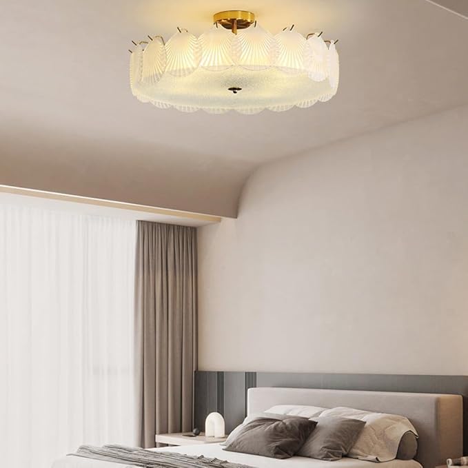 Hertl Hertl Sea Shell Light Armaturen Ceiling Mount Gold Boho Coastal Semi Flush Mount Chandeliers Groot Frosted Clear Glass Low Profile Ceiling Lamp voor Living Room Bedroom Dining Room Kitchen, with Bulb photo 3