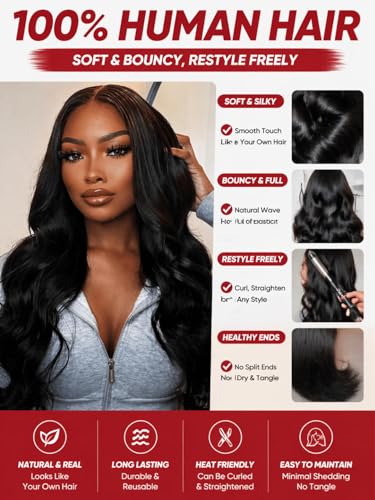 Image of Beauty Forever Easy Put On & Go Glueless Human Hair Wig for Beginners, 7x5 Pre-Cut Lace Front Body Wave Wig, Bye Bye Knots, Pre Plucked, Natural Looking Wig 150% Density Natural Color 16 Inch