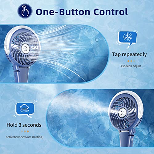 Handfan Portable Handheld Misting Fan, Rechargeable Personal Mister Fan, Battery Operated Spray Water Mist Fan, Foldable Mini Cooling Fans For Makeup Travel, Beach, Outdoors(Royal Blue) #TOP2