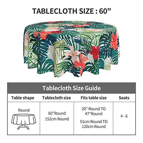 Hawaiian Leaf Round Tablecloth Summer Tropical Palm Leaves Table Cloths Floral Circular Table Cover Waterproof Wipeable Tabletop Decor For Dining Kitchen Camping Picnic Party 60 Inch #TOP4