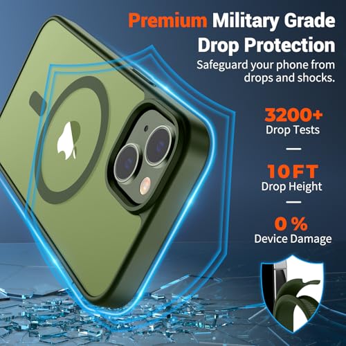 Image of SUPFINE Magnetic for iPhone 15 Plus Case & iPhone 14 Plus Case(Compatible with MagSafe)(Military Grade Drop Protection) Slim Translucent Shockproof with Anti-Fingerprint Phone Case,Cangling Green