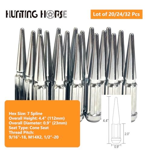 Image of 4.4 inch Spike Lug Nuts (24, Chrome, 9 /16 inch-18)