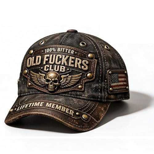 Old Fuckers Club-Vintage Baseball Cap Embroidered 100% Bitter Lifetime Member Hat Retro Adjustable Handmade Distressed Cap (1 PC)