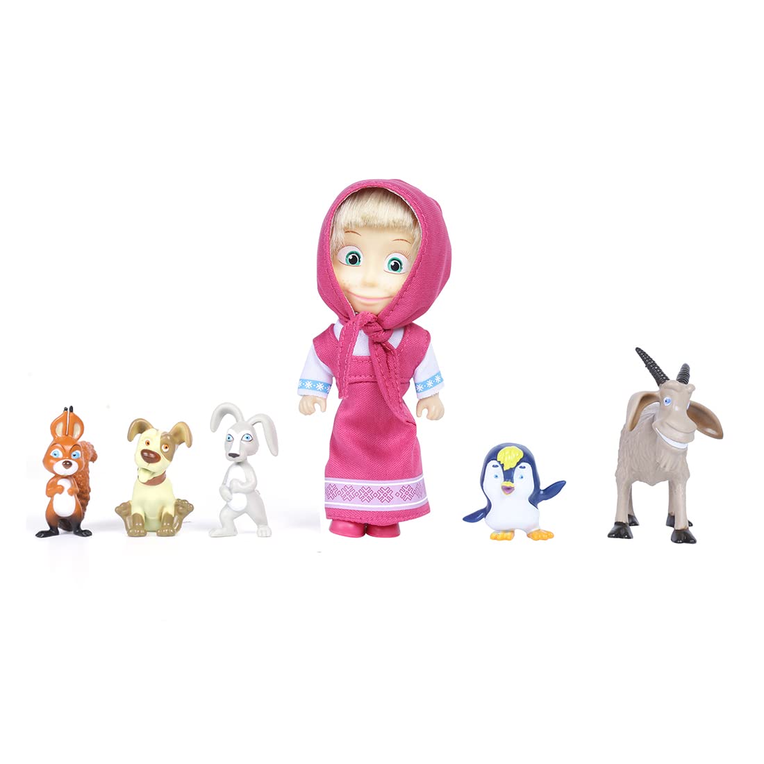 Masha and the Bear 12 Cm Toy Doll | Famous Cartoon | Ideal Gift Set for Girls Kids (Masha and Animals - Pink)