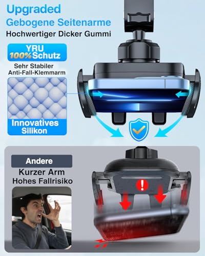 【2026 Militär-Klasse】Handyhalterung Auto Upgrade【Stärkst Saugnapf & Lüftungsclip】Handy Halterung Auto 360°Handyhalter Auto auf Armaturenbrett Scheibe für iPhone 17 16 15 14 13 Pro Max usw,Mattschwarz 6