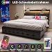 PerGar Bett 140x200 mit LED und USB, Polsterbett mit Hydraulisch stauraum, Kopfteil mit Stauraum, Doppelbett, Stauraumbett, Bettgestell, Lattenrost, schwarz, PU-Leder, Ohne Matratze