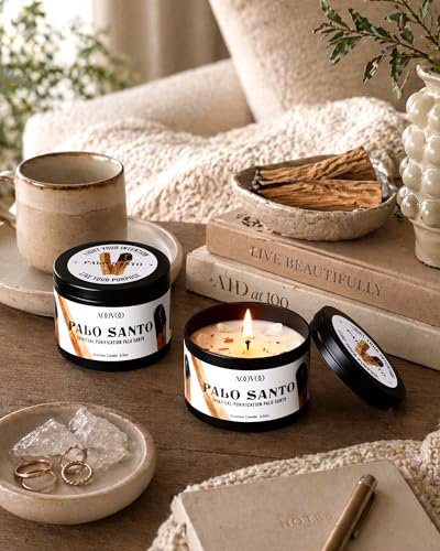 Image of AOOVOO 2 Pack Palo Santo Candles - Cleansing Candle with Crystals & Palo Santo Wood Inside, 13oz 100 Hours Long Lasting, Non Toxic Candle for Spiritual House Energy Meditation Yoga