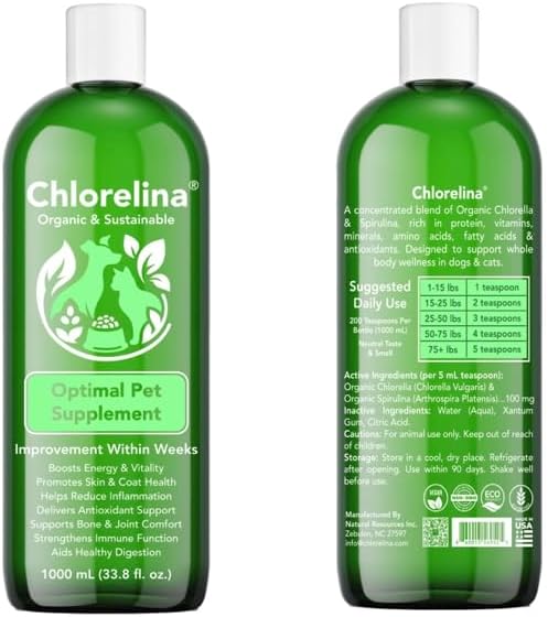 Algae Pet Supplement, Organic Formula Blend of Chlorella and Spirulina, for Dogs and Cats (33oz)