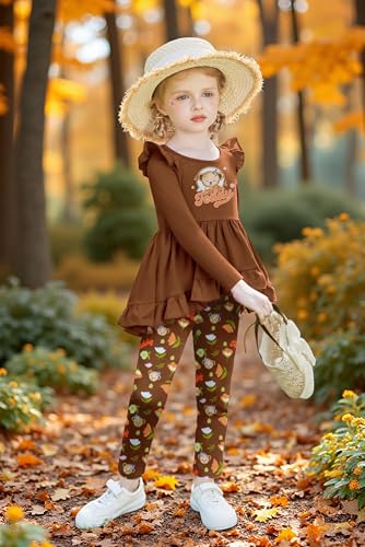 Image of Arshiner Toddler Girl Clothes Ruffle Trim Long Sleeve Pullover Top and Floral Print Leggings Fall Outfits Kids Clothing Sets