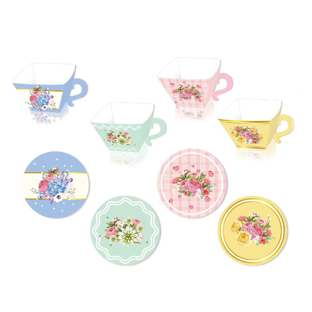 Disposable Tea Cups and Saucers Set – 12 Pack Elegant Paper Tea Cups for Tea Party Supplies, Birthday, Baby Shower, Wedding, Bridal Shower Decorations