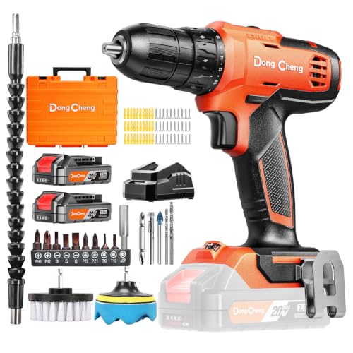 Image of DongCheng 20V Cordless Drilling Machine, 40Nm Torque, 350W Copper Motor, 18+1 Settings, 2-Speed 0-1500 RPM, 2Pcs 2.0Ah Battery and Charger, Extra Clean Kit and 16Pcs Drill Accessories for Home Use