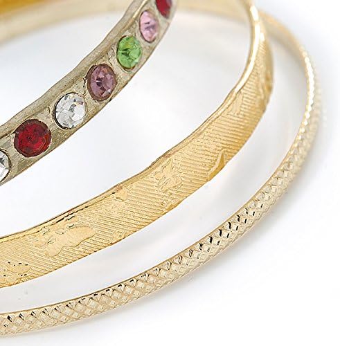 Avalaya Indian Style Multicoloured Crystal Textured Bangle Set of 5 In Gold Tone - 19cm L - Image 5