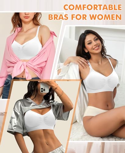 Image of Wireless Sewn in Padded Bras for Women Comfortable Full Coverage Bralettes No Underwire Everyday Tshirt Bra