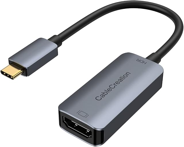 USB C to HDMI Adapter 4K@60Hz HDR, CableCreation Thunderbolt 3 Type C to HDMI Cable Compatible with Steam Deck, MacBook Pro 2019/2018/2017, iPad Pro /Air 2020, Surface Book 2, Galaxy S20/S10, Aluminum