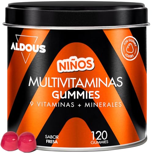 Vitaminas Niños Gominolas - 120 Gummies Sabor natural Fresa - Vitaminas y Minerales - Defensas - Multivitaminas Niños con Vitamina C, D, B12, Zinc, Ácido Fólico, Yodo, Colina - Vitaminas Kids