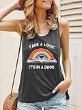 Women Take A Look Its in A Book Tank Tops Funny Bookworm Shirt Rainbow Sleeveless Graphic Tees-M(Grey)