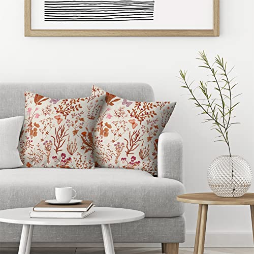 Image of AEIOAE Fall Pillow Covers 18x18 Inch Set of 2,Burnt Orange Wild Flower Plant Throw Pillows Case,Autumn Colored Floral Outdoor Decorative Linen Farmhouse Decor Cushion Covers for Home Sofa Bed Couch