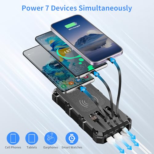 Image of Solar Charger Power Bank 49800mAh Wireless Charger QC 3.0 Fast Charging Power Bank 8 Outputs 4 Inputs Solar Portable Charger Compatible with All Mobile Devices,SOS /Strobe /Strong Flashlights (Black)