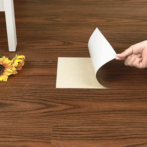 Peel and Stick Floor Tile Natural Red Wood Grain Look Vinyl Flooring Waterproof and Self Adhesive for Bathroom Kitchen Living Room Bedroom DIY 35in×6in (10 PCS) Cover