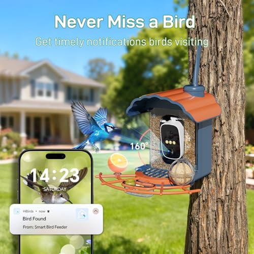 Centvicam Smart Bird Feeder with 2K Camera: Wireless Wild Bird Feeder for Outside with AI Identify Birds Species Solar Powered,HD Video Live Stream, Instant Arrival Alerts - Blue — view 3