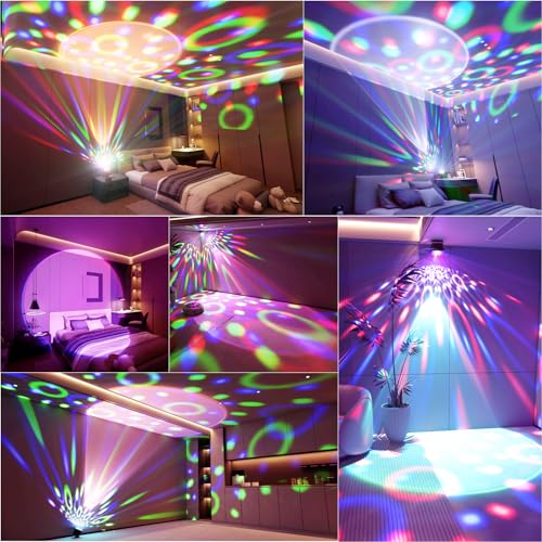 Image of Disco Ball Light Party Lights, Sunset Lamp Dj Disco Light with 6 Working Modes 5 DIY Button Strobe Light Stage Lights Remote Control Disco Ball Lamps for Small Gathering Home Room Parties Birthday