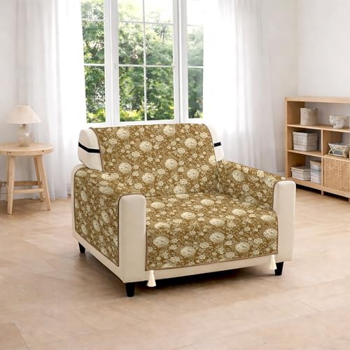 Image of Cloth Fusion 300 GSM Quilted Jaipuri Theme Printed 1 Seater Sofa Cover Mat-Style Fully Covered with Armrest Pockets, Adjustable Straps & Lock Fit (60 cm Seat Run, Floral Toile)