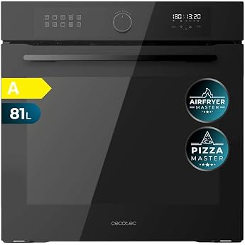 Cecotec Bolero Hexa AF316000 Multifunctional Built-in Oven 60 cm Glass Black A 3400 W 81 L Capacity 11 Functions with Airfryer Master Pizza Master Steam Asisst Steam EasyClean 3D Cooking Defrost [Energy Class A]