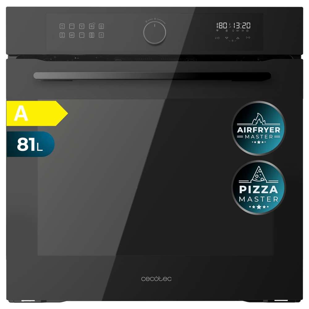 Cecotec Horno Integrable Multifunción 60cm Bolero Hexa AF316000 Glass Black A 3400W, 81L Capacidad, 11 Funciones con Airfryer Master, Pizza Master, Steam Asisst, Steam EasyClean, 3D Cooking, Defrost