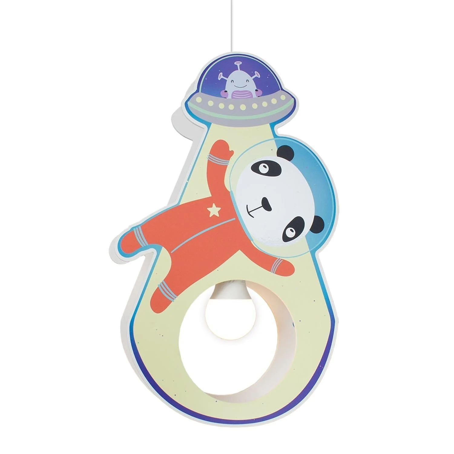 Licht-Erlebnisse Kinderlampe Astronaut Panda B: 25 cm H: max. 130 cm verstellbar Holz Bunt für E27 Pendelleuchte Kinderzimmer Hängelampe