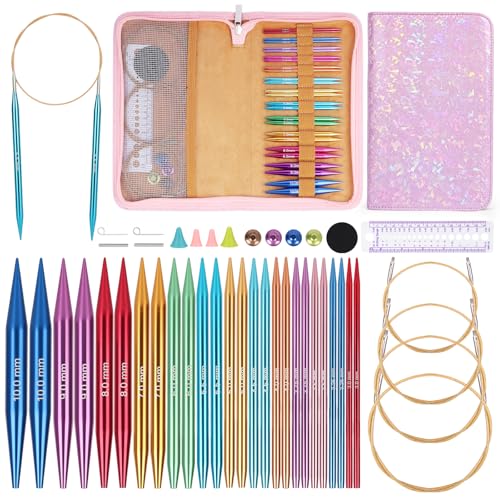 Image of Katech Circular Knitting Needles- 13 Pairs Interchangeable Knitting Needles Set with Flexible Cables-Perfect for Sweater /Beanie Hat /Blanket /Afghan /Socks(3.0mm~10.0mm) Ideal Gift for Beginners