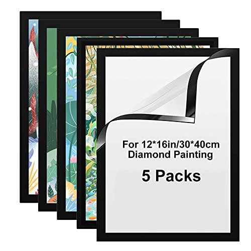 Pack de 5 Cadres pour Peinture à Diamant, Cadres Magnétiques pour Toile de Peinture à Diamant 30x40cm/12x16po, Cadre Adhésif pour Tableau pour Mur,...