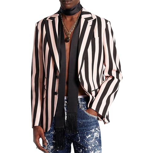 Men's Stripes Blazers Coat Loose Fit Two Button Suit Jacket Wedding Prom Sports Suit Coats