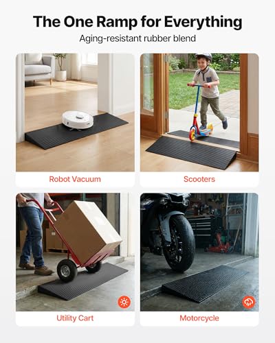 VEVOR Schwellenrampe Vollgummi Türschwellenrampe Max. Tragfähigkeit bis zu 15Tonnen Bordsteinrampe 90x20x4cm Rollstuhlrampe mit doppelseitigem Klebeband Auffahrrampe Gummirampe Selbst zum Schneiden
