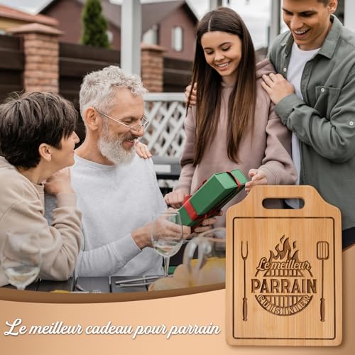 Giftasy Cadeau Parrain, Cadeau Anniversaire Parrain - Planche Bambou Gravée – vue 3
