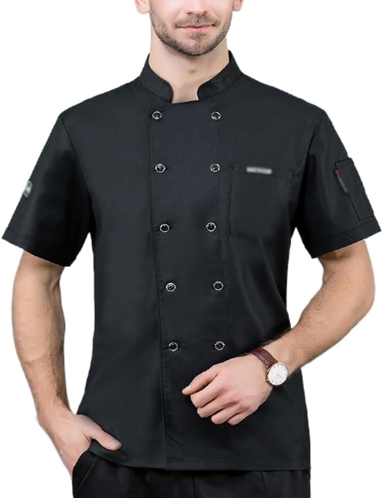Unisex Chef Coat Jacket Double-Breasted Lightweight Chef Jacket Short Sleeve Kitchen Service Uniform Workwear