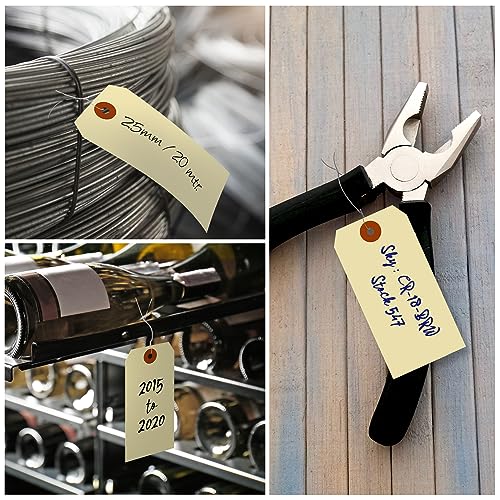 Smartsign Blank Manila Tags With Wire (Pre-Attached)- Pack Of 100, Size-5, 13Pt Thick Cardstock Shipping Tag, 4 3/4" X 2 3/8" Paper Hang Tags With Reinforced Fiber Patch #TOP5