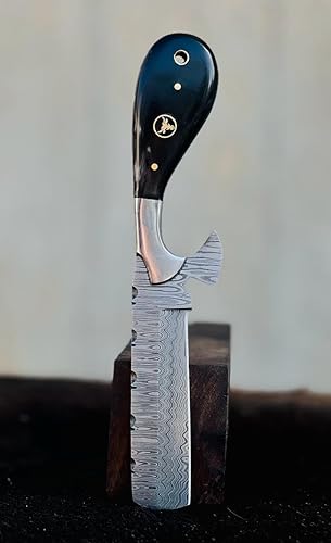 Miniatura 4 de s Knives - Cuchillo cortador de toros de Damasco hecho a mano de 8 pulgadas con funda de cuero, cuchillo vaquero occidental para caza, desollado,