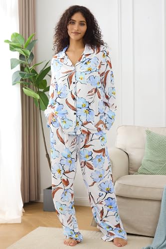 Image of YiNi LuLu Womens Pajamas Set 2 Piece Long Sleeve Sleepwear Button Down Pjs Lounge Set Nightwear with Pockets