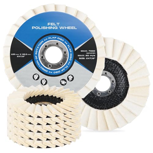 5x Disque Polissage Feutre 125 x 22,2 mm Laine Lamelles Rondelle Dentelée Roue Polir Acier Métal Meuleuse d'Angle